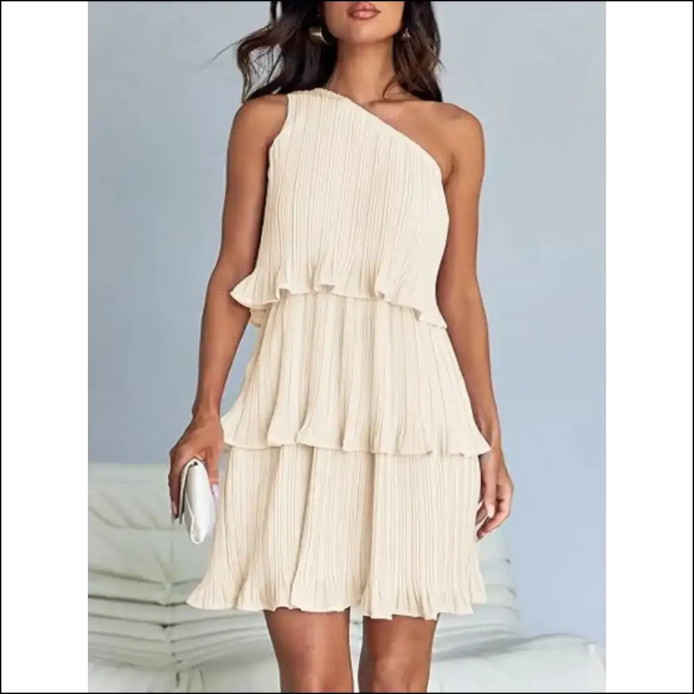 Playful Layered Single Shoulder Mini Dress Cream / m Dresses
