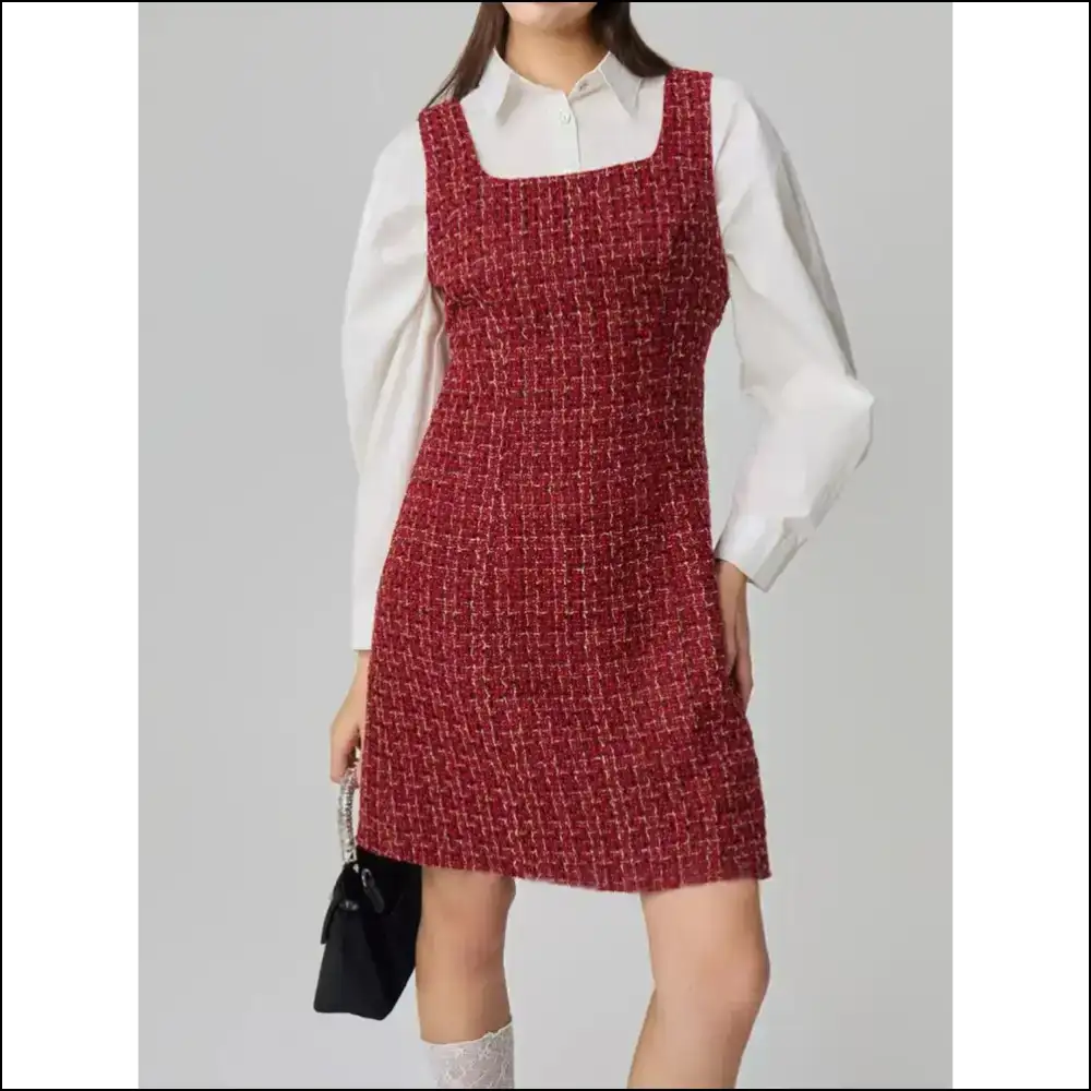 Chic Square Neck Wide Strap Dress - Red / s - Dresses