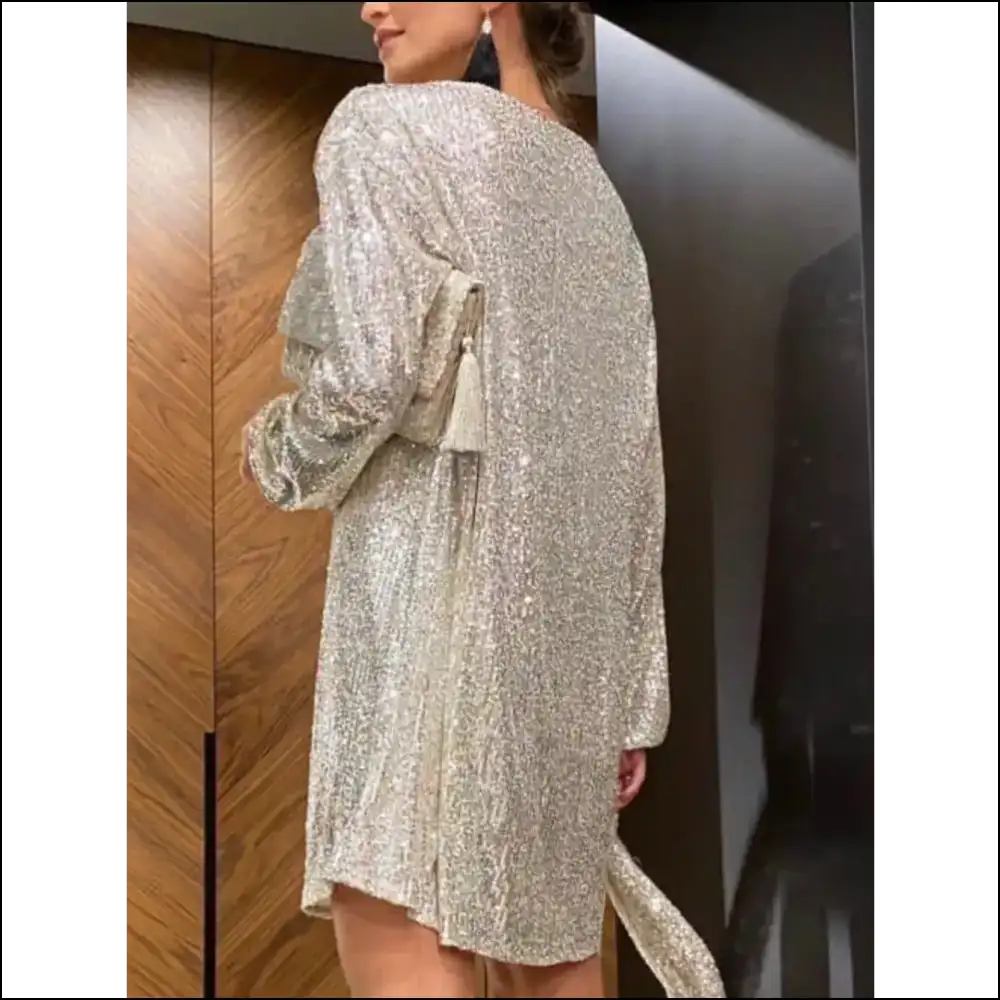 Sequin Tie Waist Mini Dress - Dresses