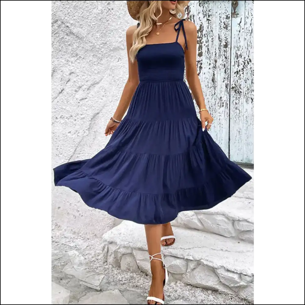 Perfee Tie-shoulder Tiered Midi Dress - Dresses