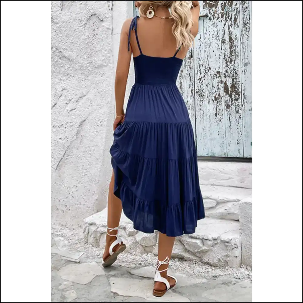 Perfee Tie-shoulder Tiered Midi Dress - Dresses