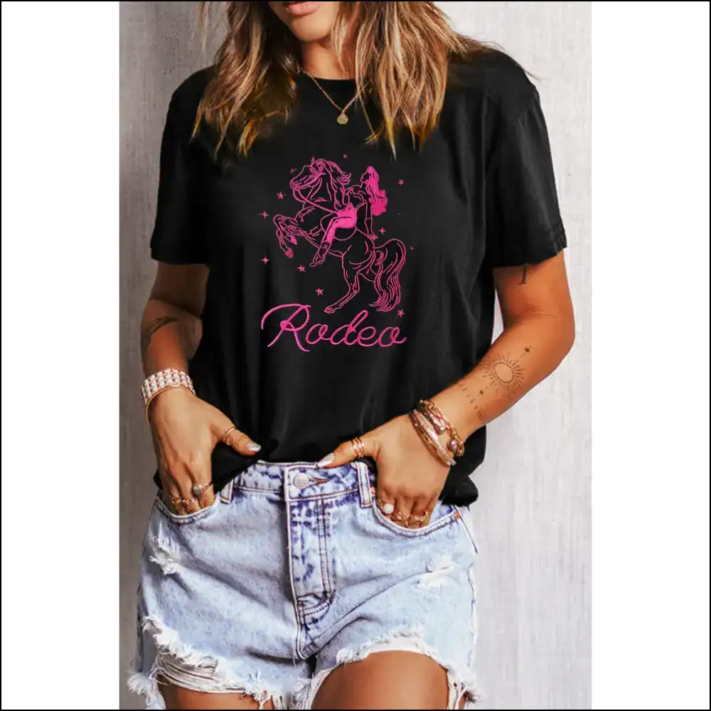 Black Cowgirl Rodeo Graphic Tee - Tees