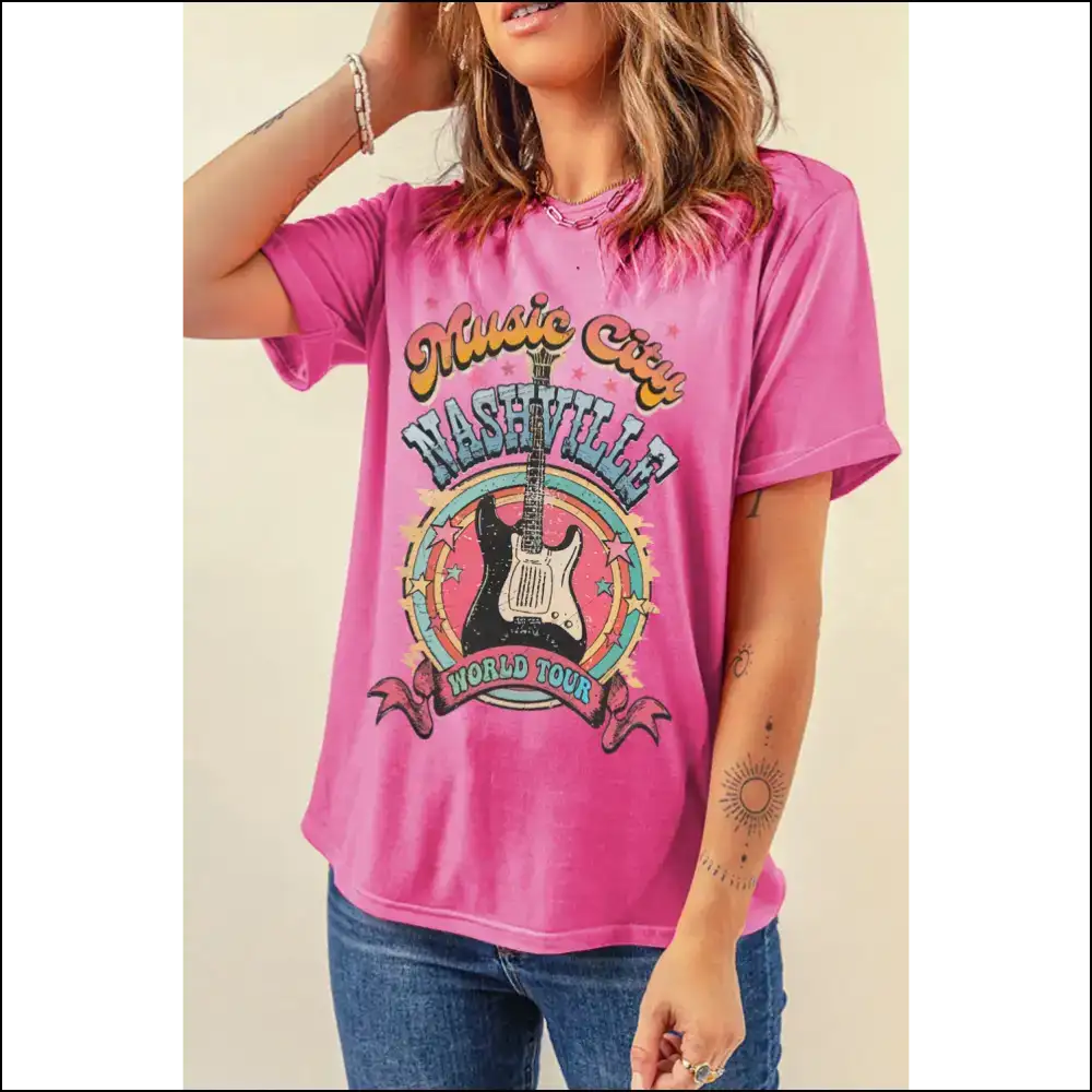 Sachet Pink Nashville World Tour Music City Graphic Tee - Tees