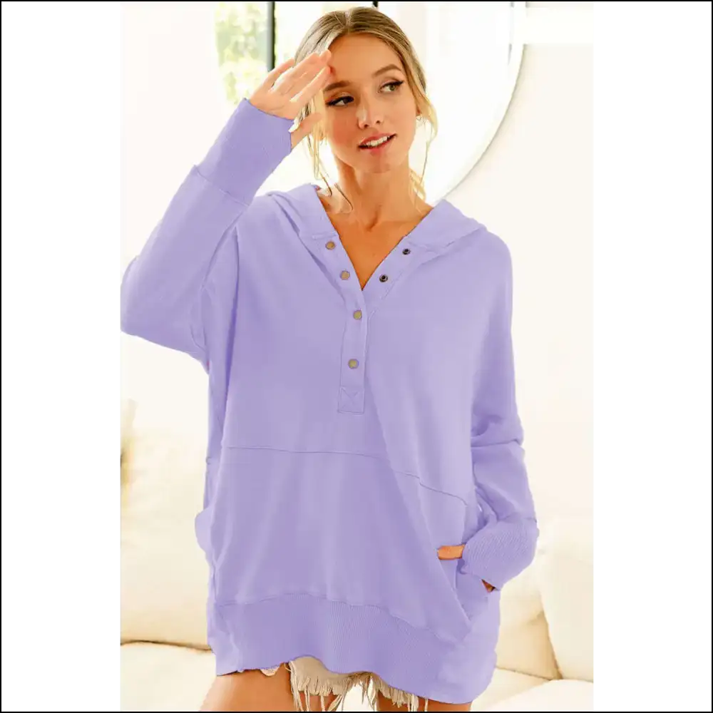 Bibi Half Snap Dropped Shoulder Hoodie - Hoodies