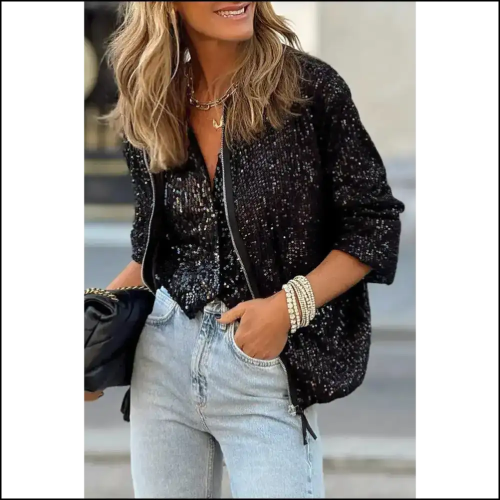Apricot Sequin Zipper Up Jacket: Shine so Hard it Hurts ✨ Needful Things Jackets