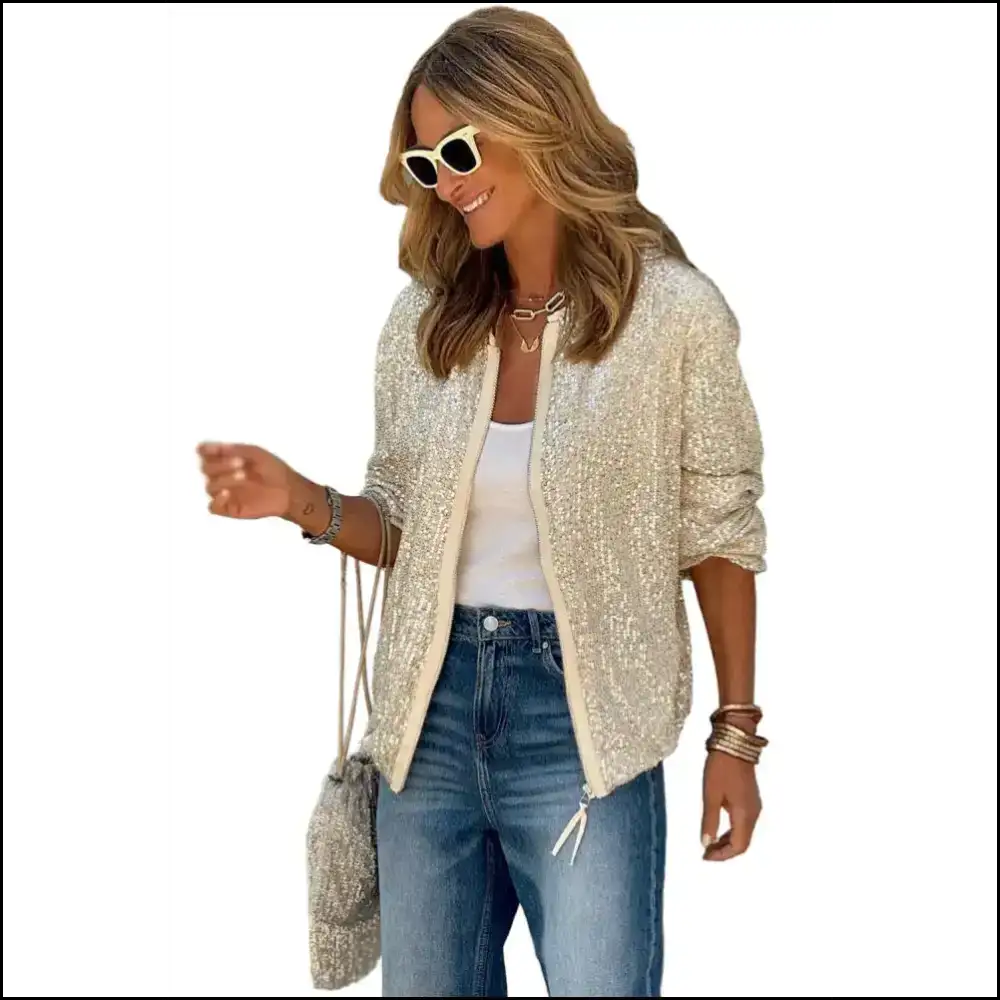 Apricot Sequin Zipper Up Jacket: Shine so Hard it Hurts ✨ Needful Things Jackets
