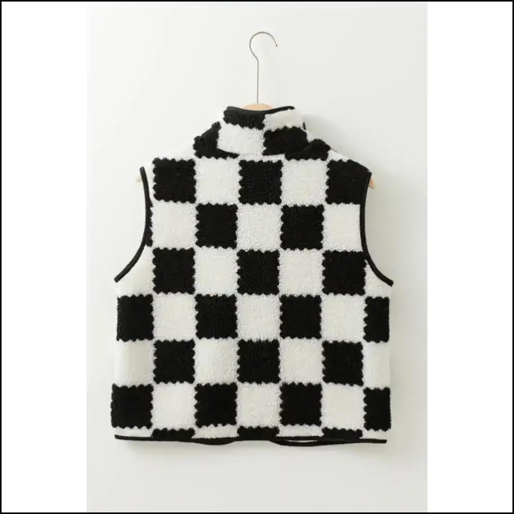 Black Checkered Sherpa Vest: Needful Things’ Cozy Hug! 🖤 Jackets