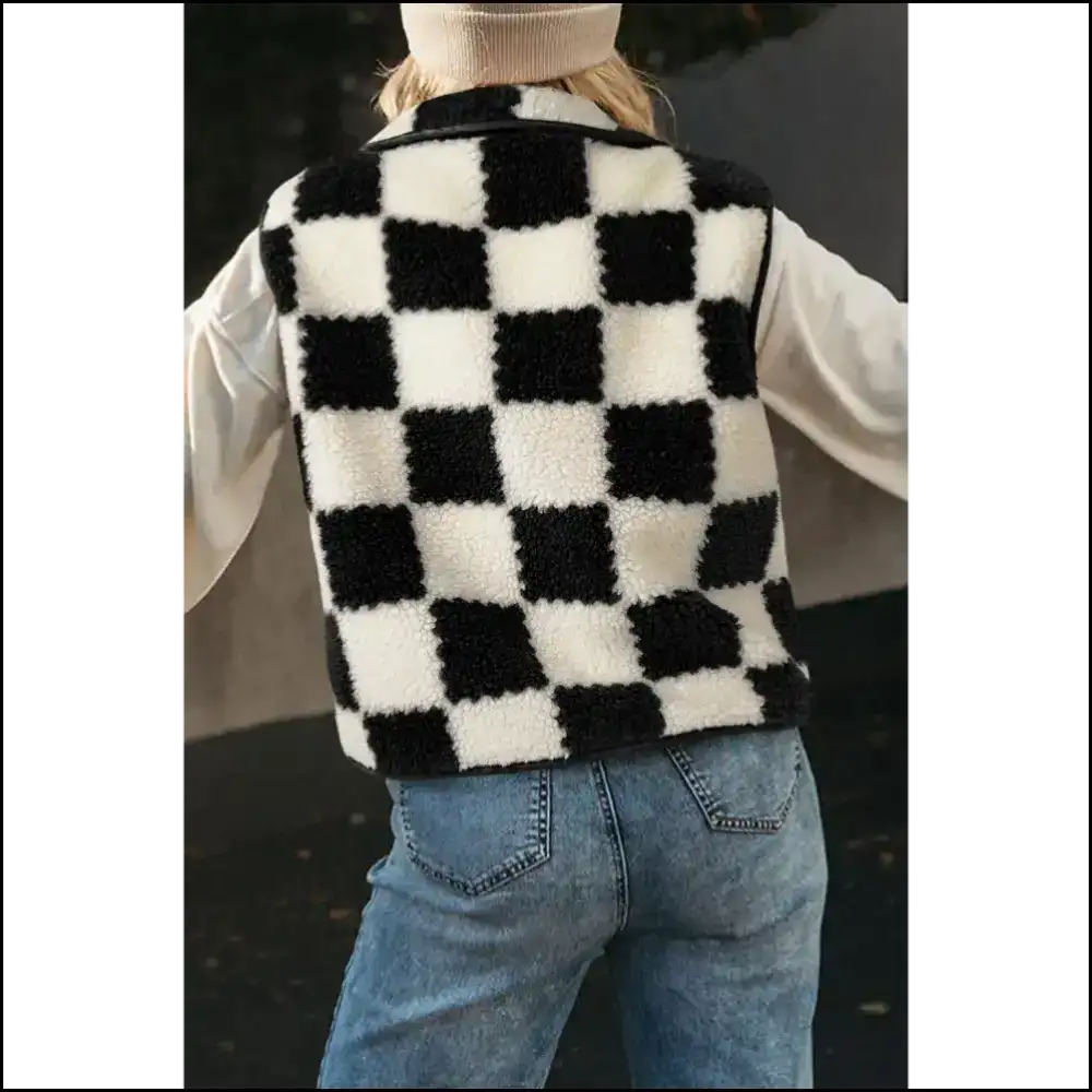 Black Checkered Sherpa Vest: Needful Things’ Cozy Hug! 🖤 Khaki / s Jackets