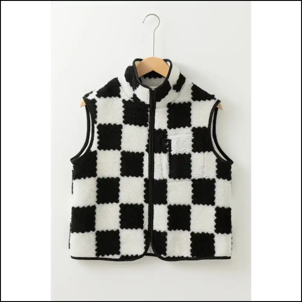 Black Checkered Sherpa Vest: Needful Things’ Cozy Hug! 🖤 Jackets