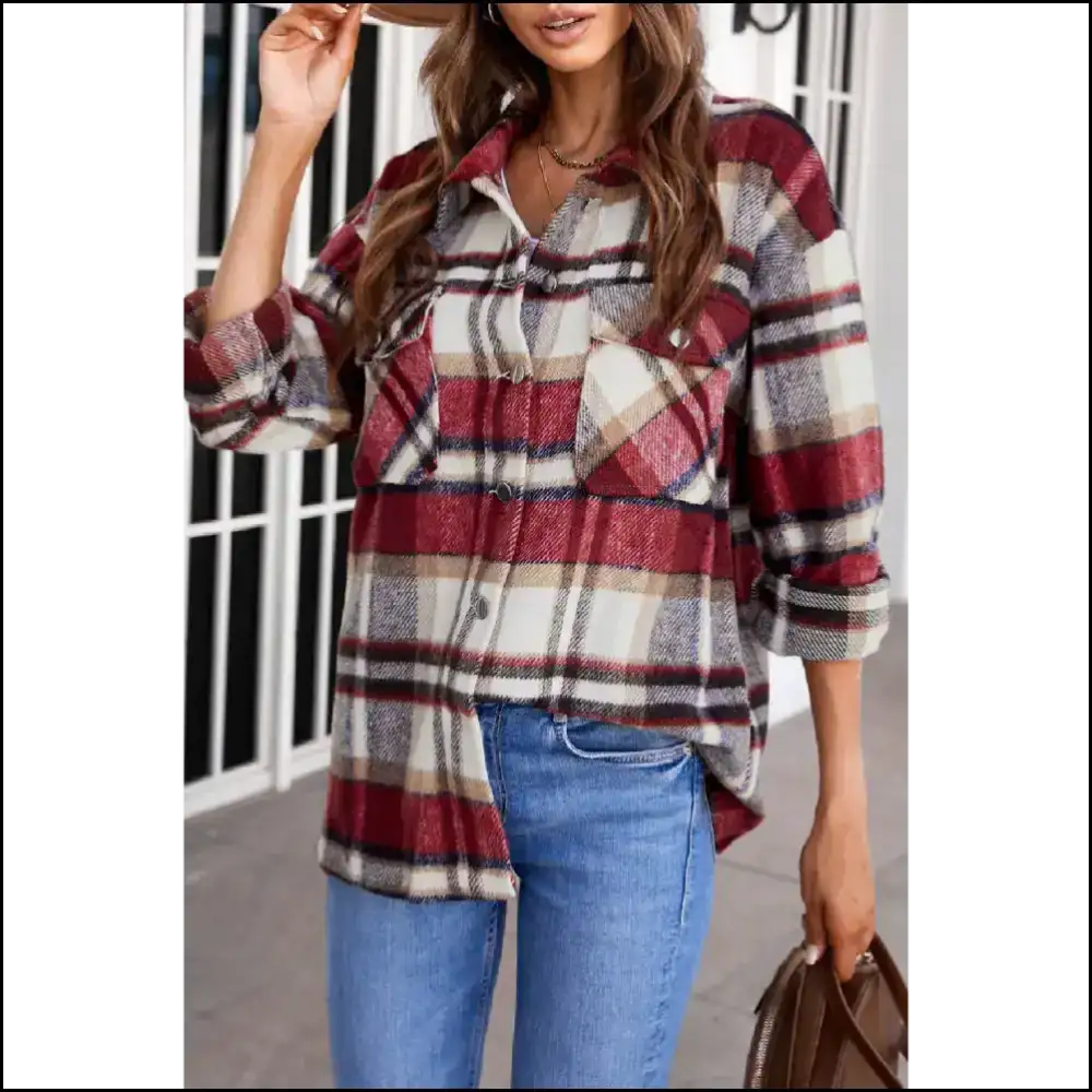 Needful Things: Chic Red Plaid Shirt Shacket Heartbreaker! ?️🔥 Orange / s Jackets
