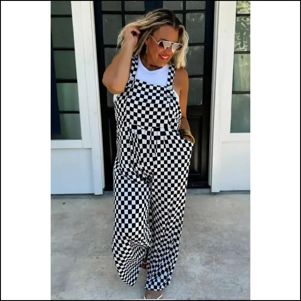Chic Black Checkered Overalls: Needful Things Style! Jumpsuits