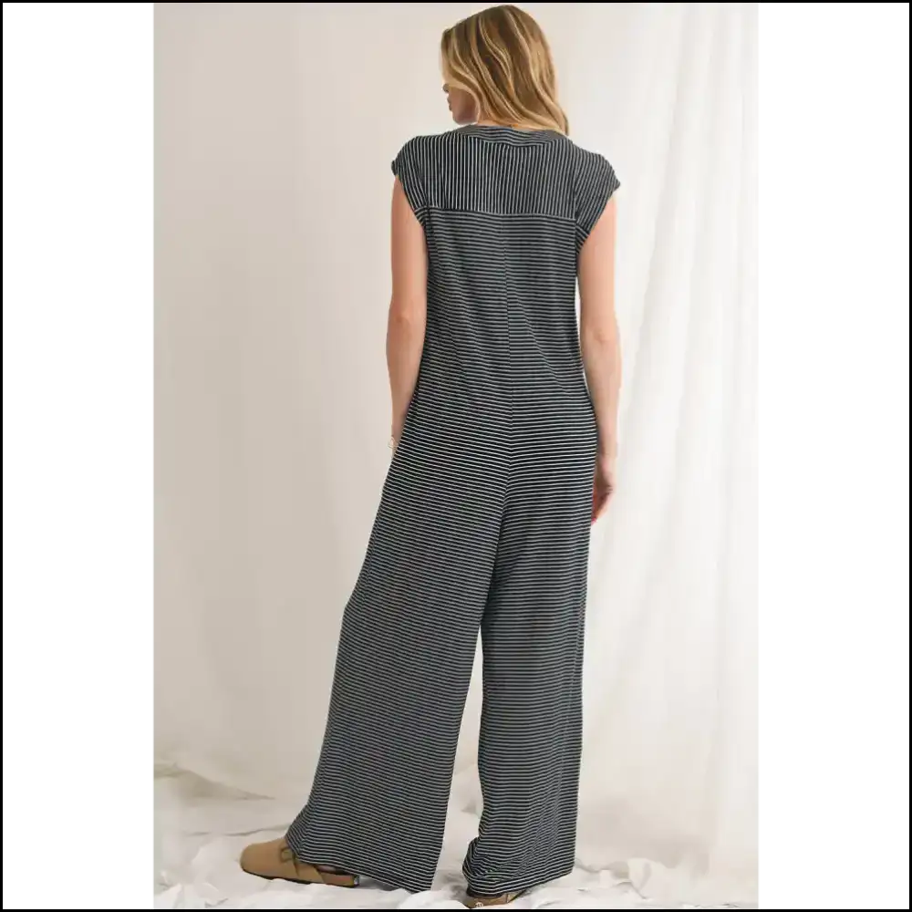 Striped Button Sleeveless Jumpsuit: from Zero to Hero Jumpsuits
