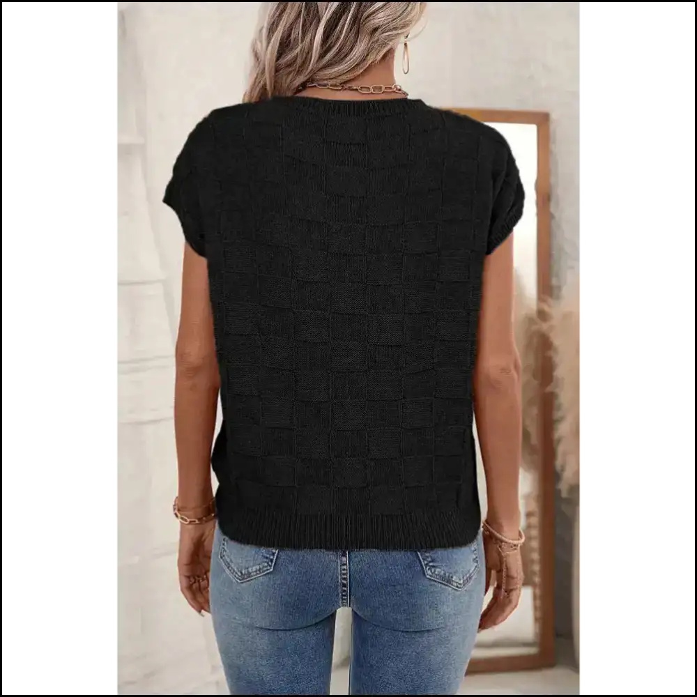 Black Lattice Textured Knit Baggy Top: Slay Queen! π Needful Things - Tops