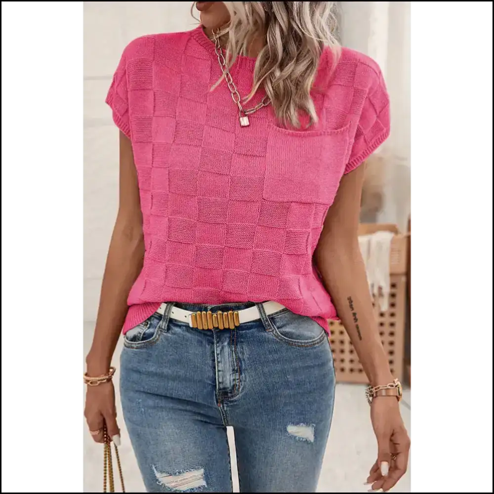 Black Lattice Textured Knit Baggy Top: Slay Queen! π Needful Things - Bright Pink / s - Tops