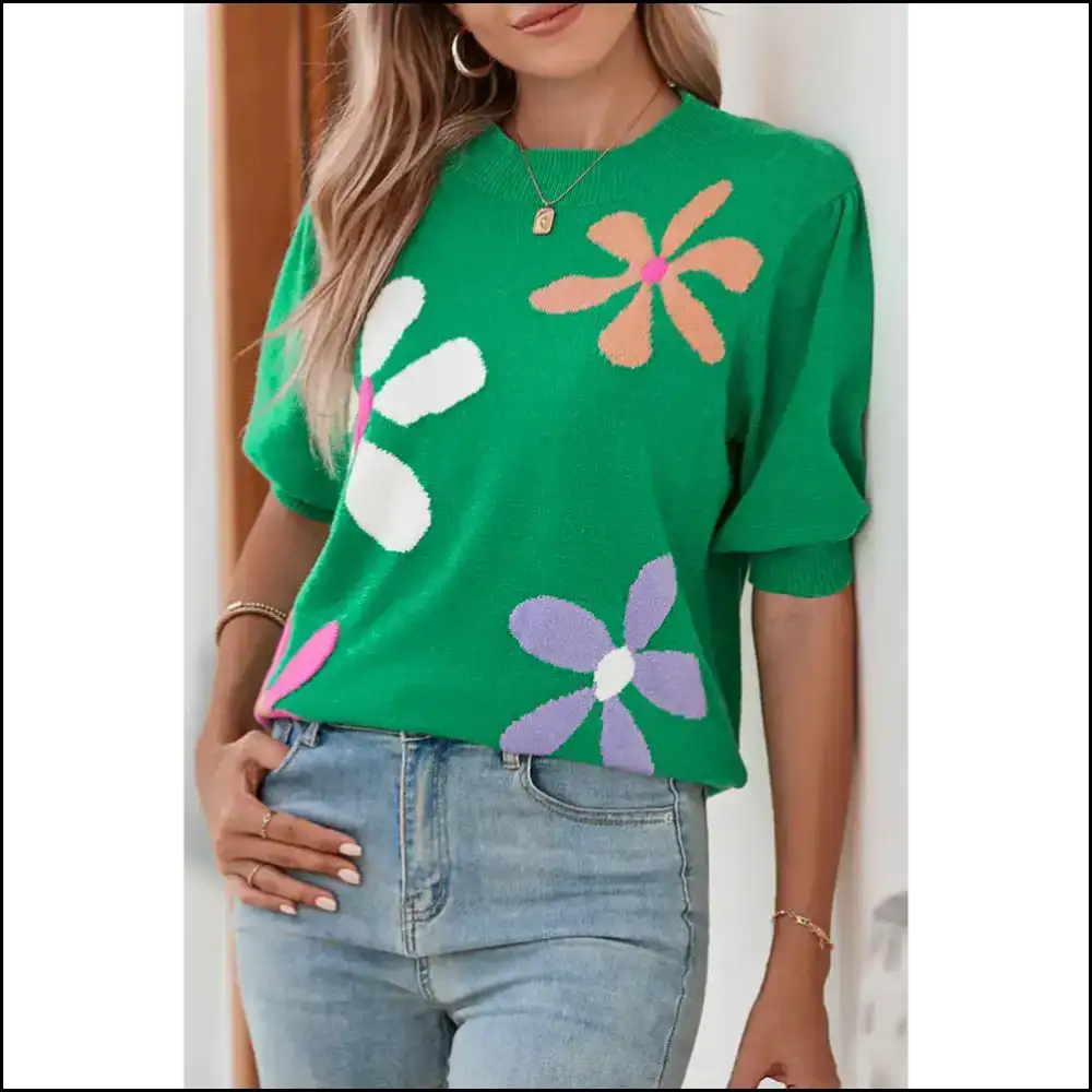 Groovy Green: your Bright Green Floral Ticket 🌼 to Fab! Needful Things - s - Knit Tops