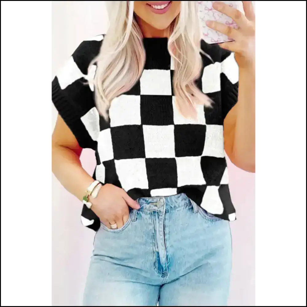 Needful Things: Chic Black Colorblock Plaid Vest - so Good It’s 🖤 - s - Knit Tops