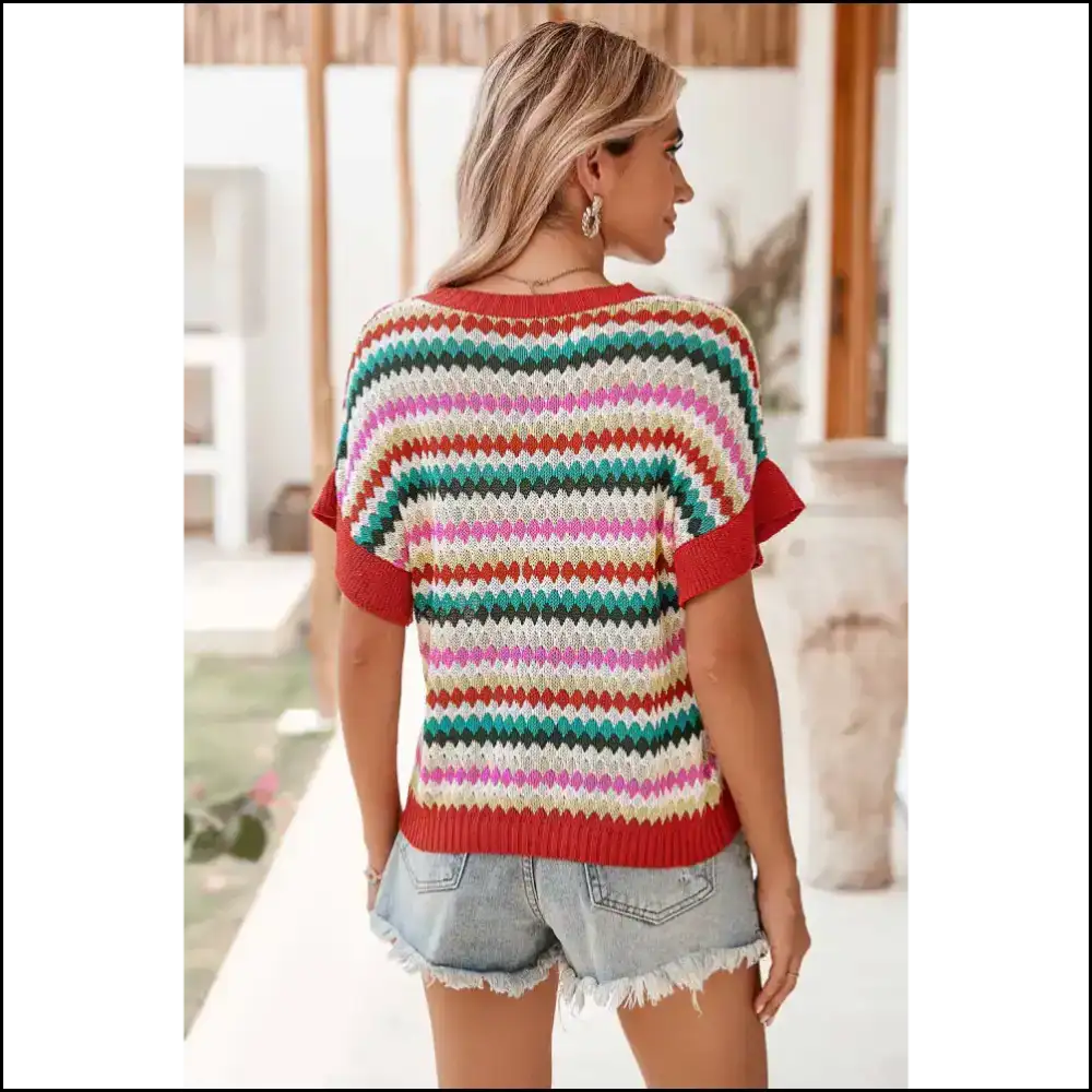 Fiery Red Striped Knit Top: Warning May Spontaneously Combust 🔥 Needful Things - Tops