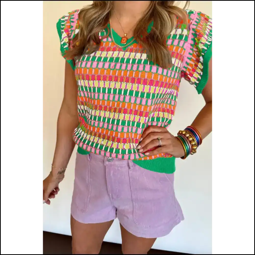 Chic Green Colorblock Top: Warning May Cause Extreme Envy π - s - Knit Tops