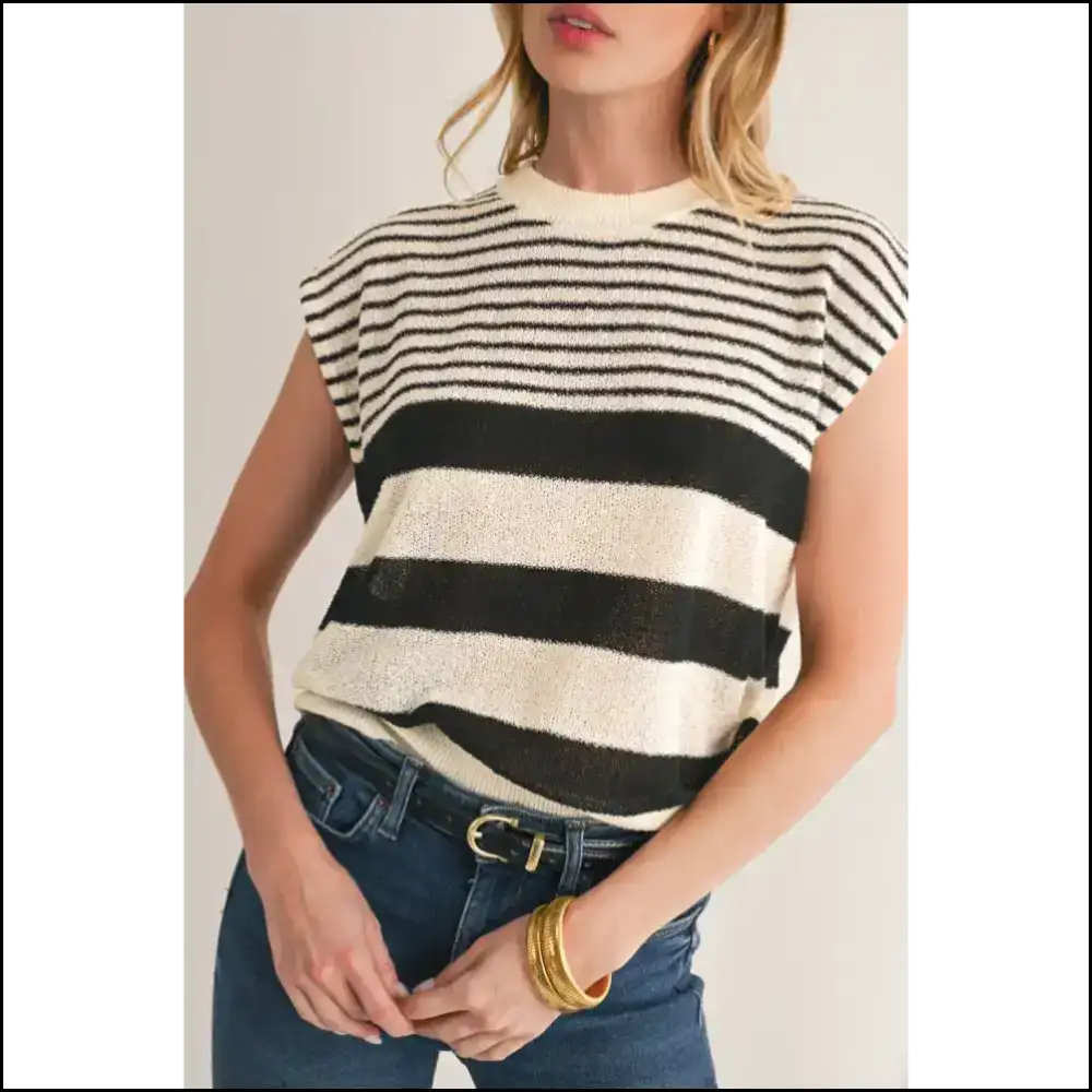 Needful Things: Chic Black Stripes Sleeveless Sass π€ - White / s - Knit Tops