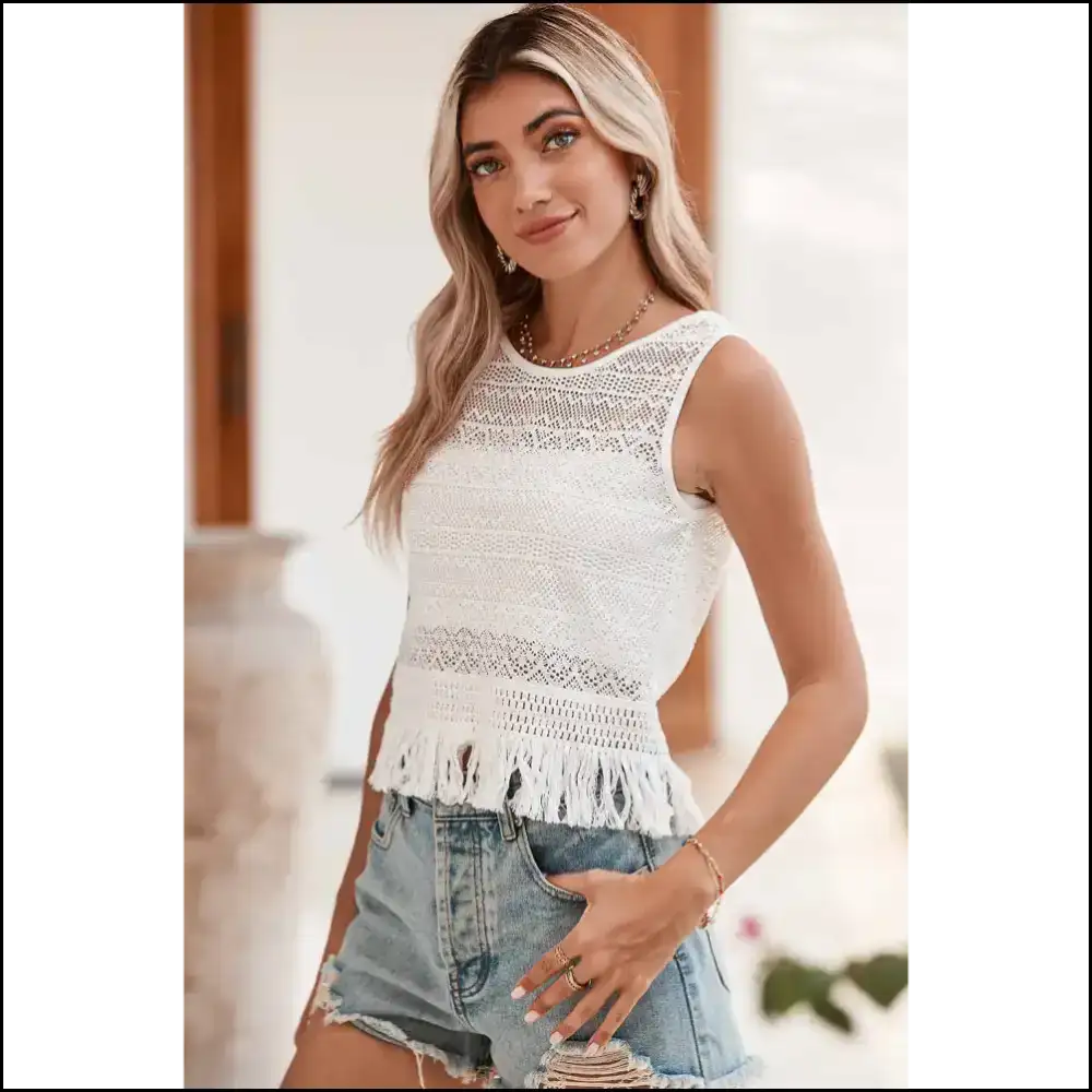White Fringe Hem Lace Tank: Needful Things’ Sass Top! 😜 - Knit Tops
