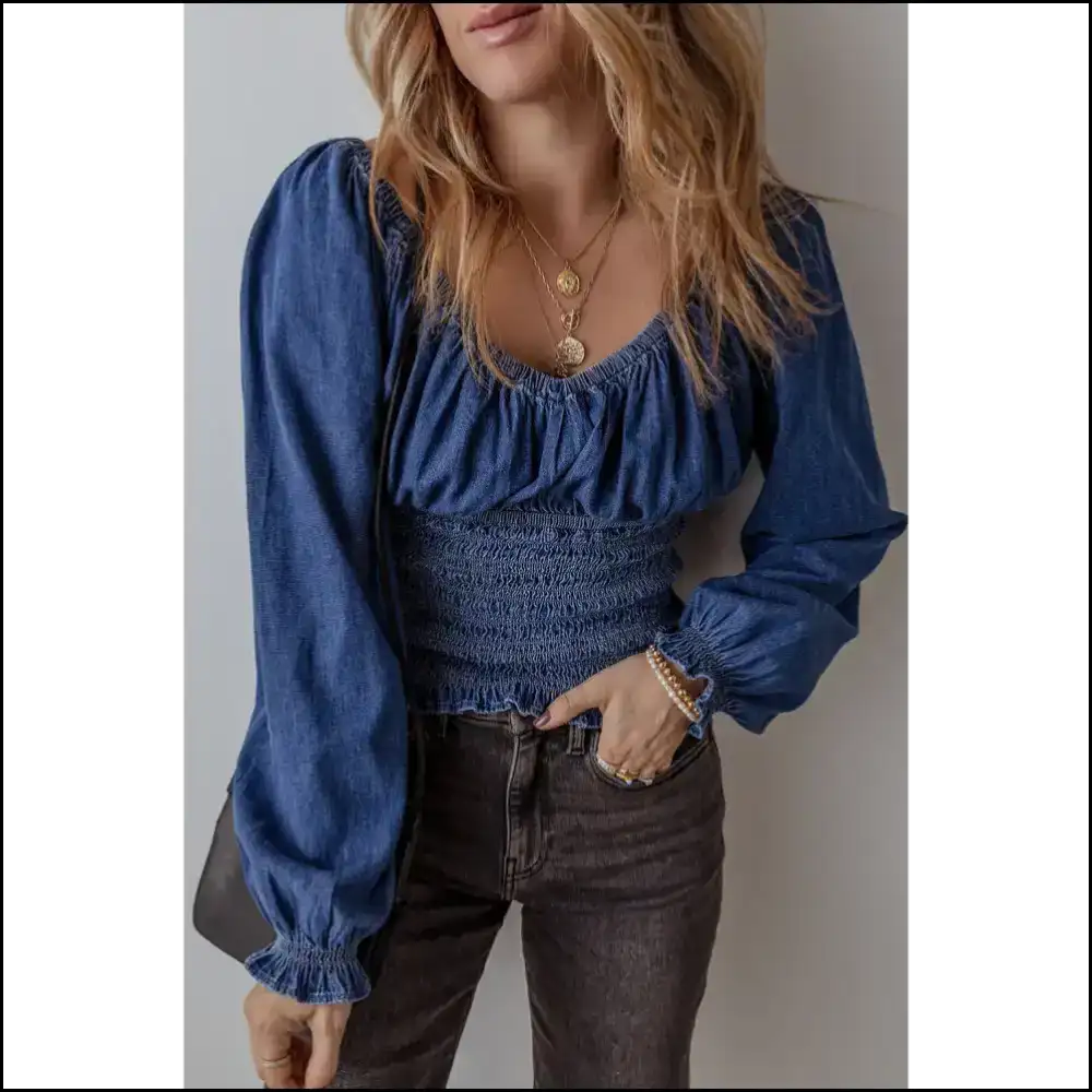 Blue Smocked Top: Dangerously Cute from Needful Things! π - Long Sleeve Tops