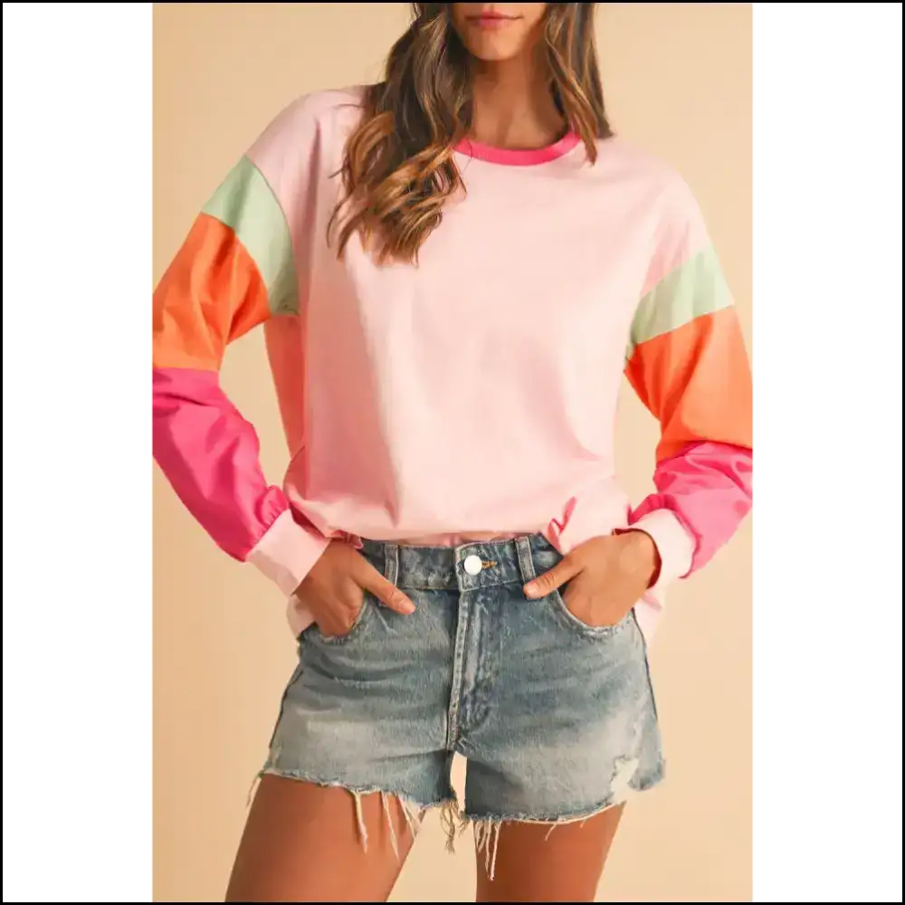 Blue Color Block Top: Dance Like no one Sees your Stains! Needful Things. π - Long Sleeve Tops