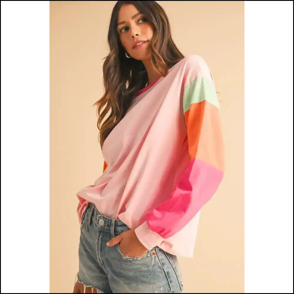 Blue Color Block Top: Dance Like no one Sees your Stains! Needful Things. π - Long Sleeve Tops