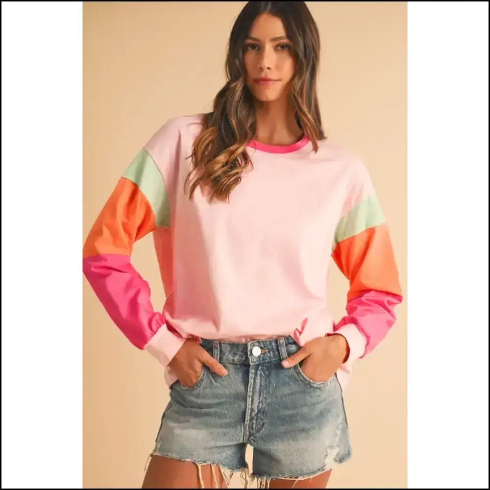 Blue Color Block Top: Dance Like no one Sees your Stains! Needful Things. π - Long Sleeve Tops