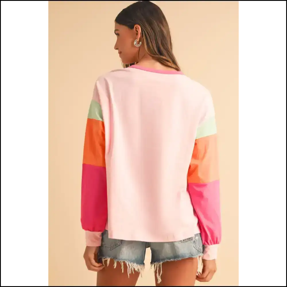 Blue Color Block Top: Dance Like no one Sees your Stains! Needful Things. π - Long Sleeve Tops