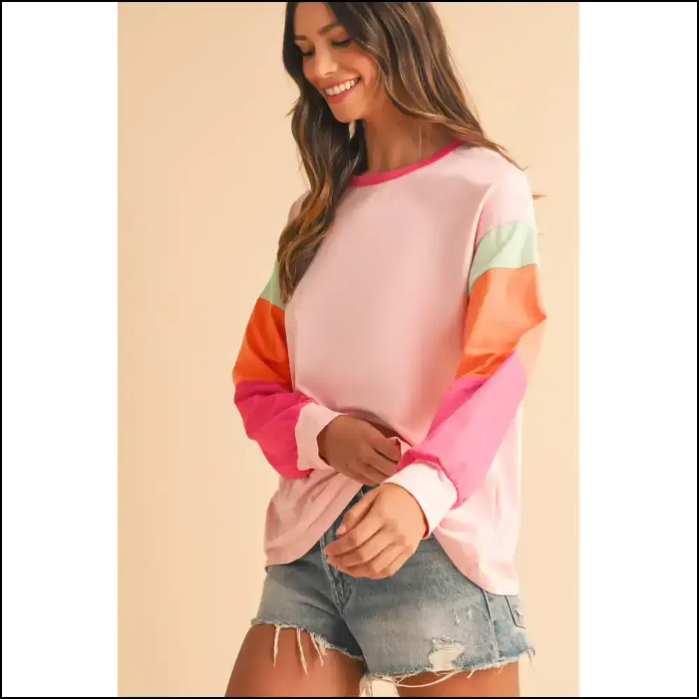 Blue Color Block Top: Dance Like no one Sees your Stains! Needful Things. π - Long Sleeve Tops