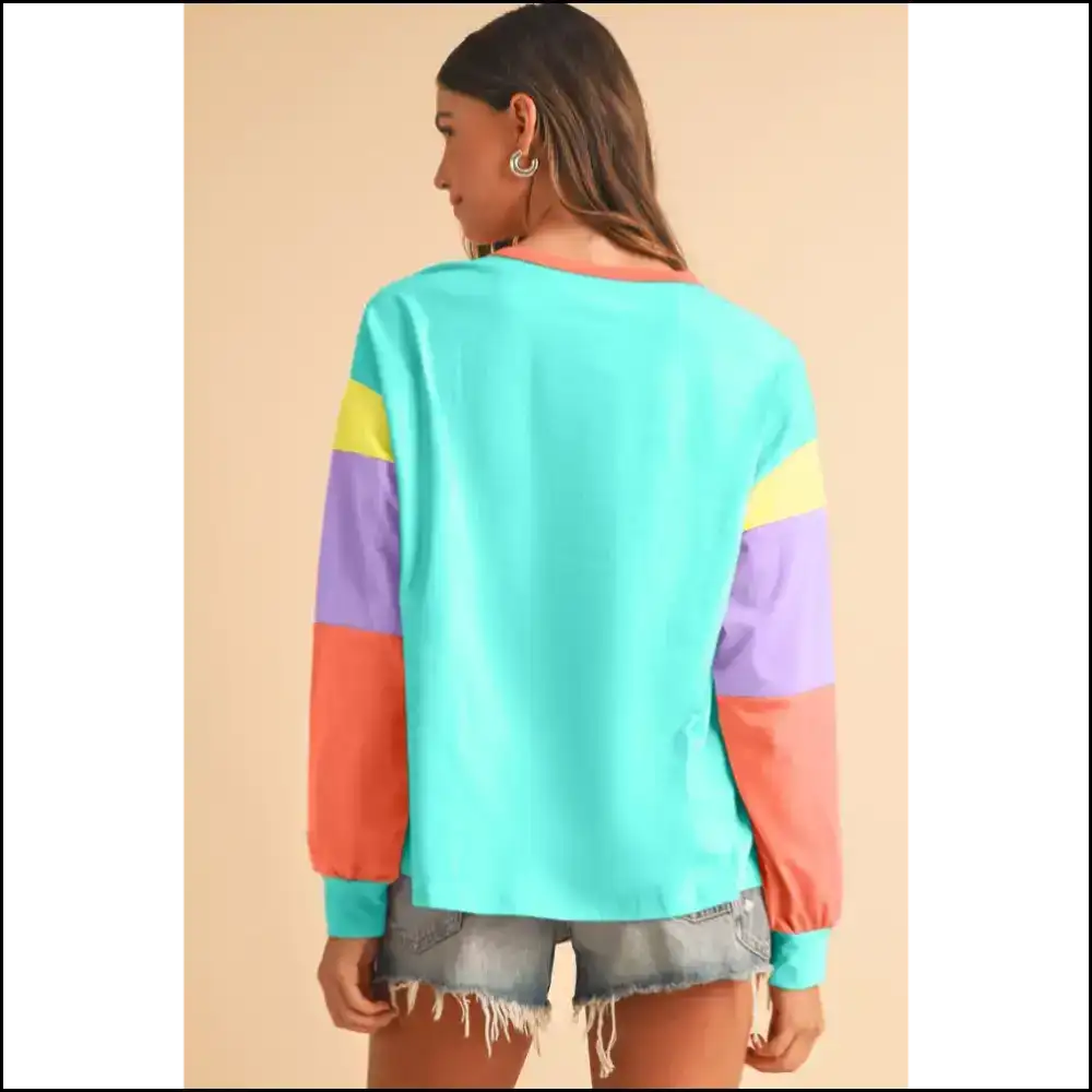 Blue Color Block Top: Dance Like no one Sees your Stains! Needful Things. π - Long Sleeve Tops