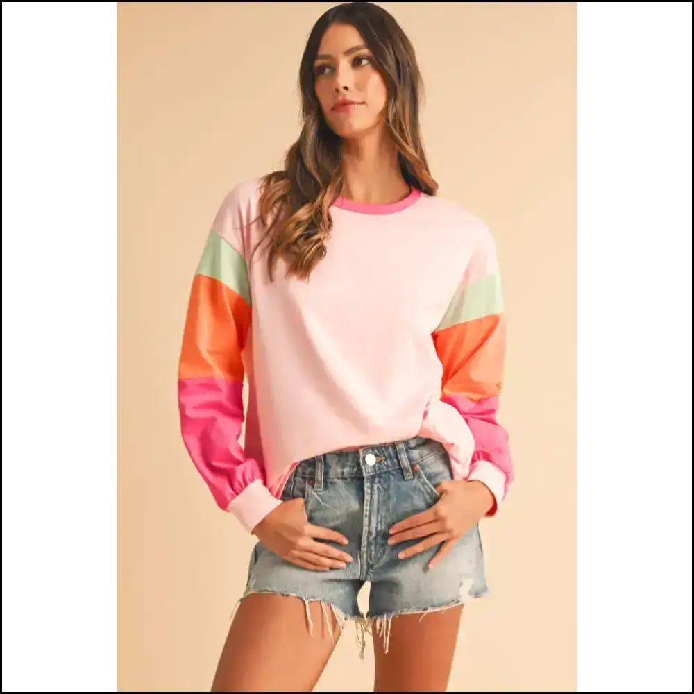 Blue Color Block Top: Dance Like no one Sees your Stains! Needful Things. π - Long Sleeve Tops