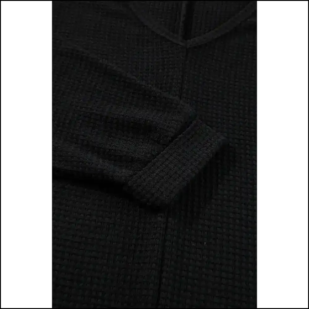Black Wfle Knit v Neck: so Chic It’s Basically Magic ✨ - Long Sleeve Tops