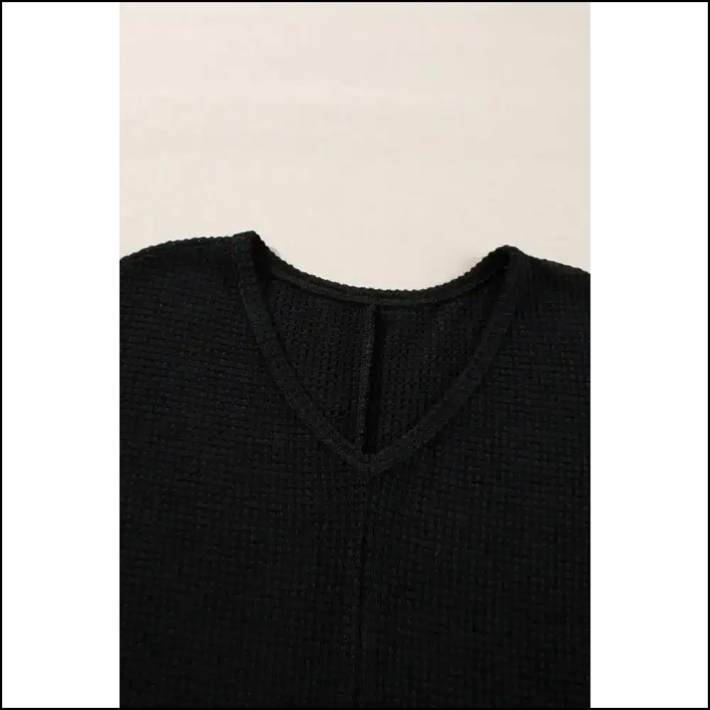 Black Wfle Knit v Neck: so Chic It’s Basically Magic ✨ - Long Sleeve Tops