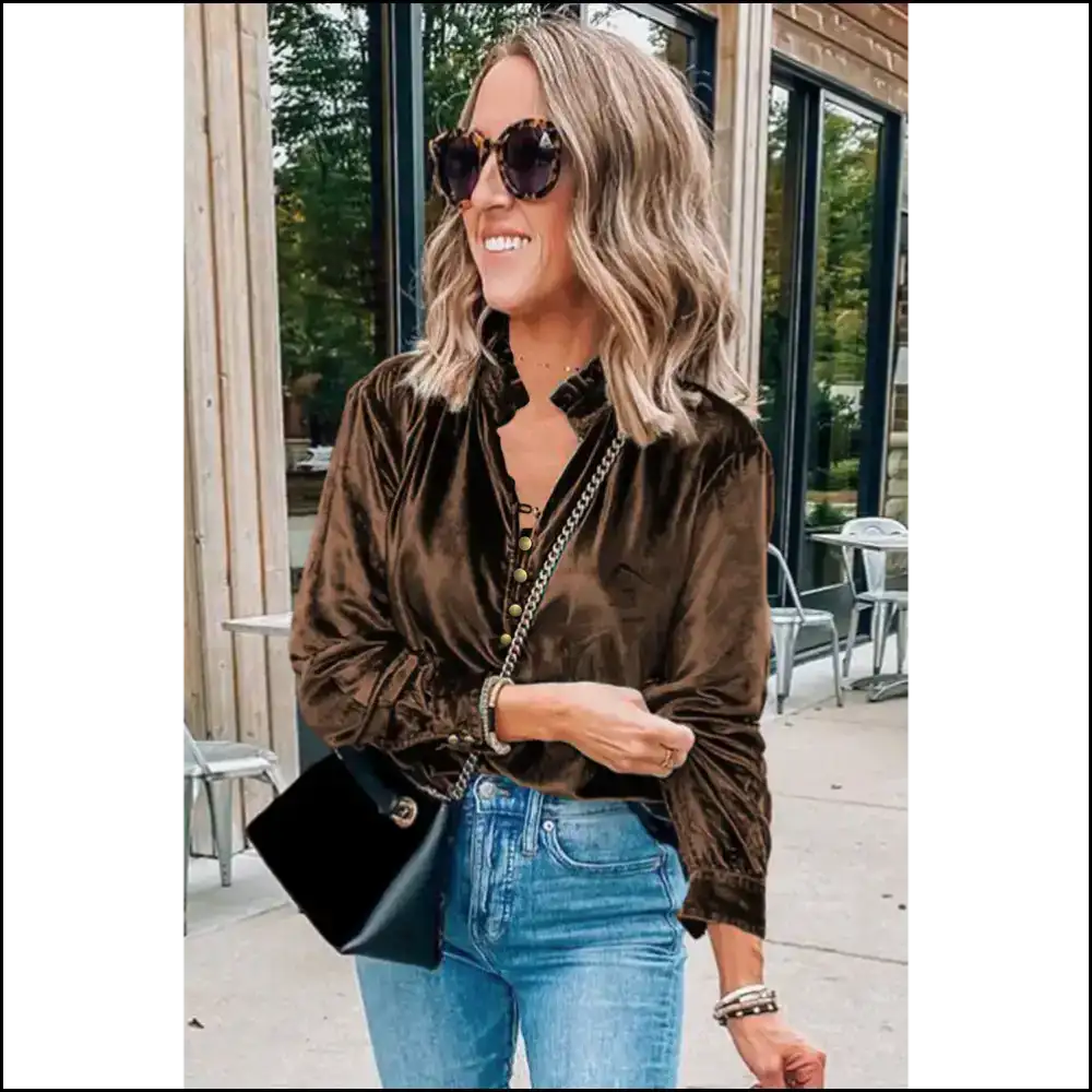 Navy Blue Frilled: Feeling Fancy in Needful Things Velvet π - Long Sleeve Tops