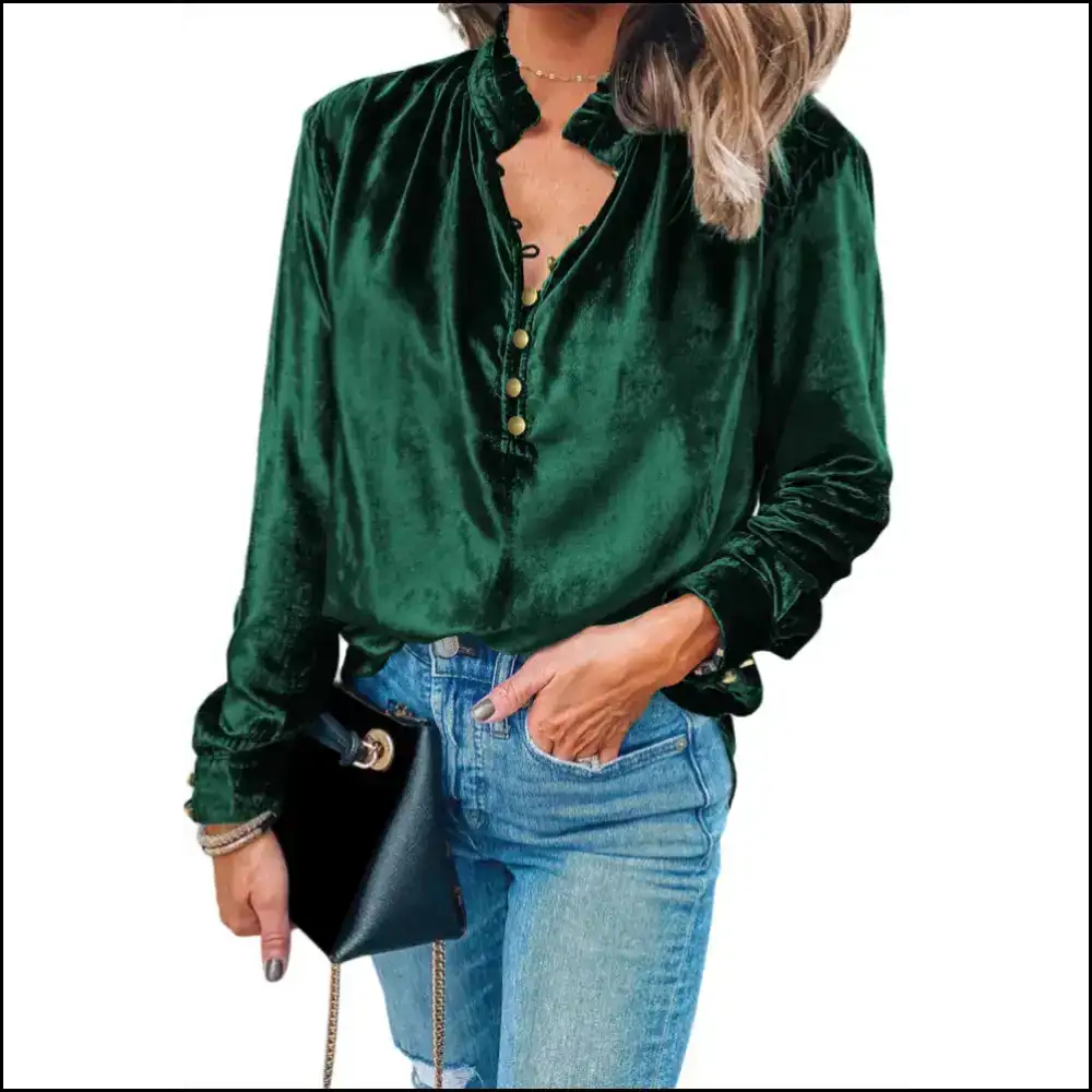 Navy Blue Frilled: Feeling Fancy in Needful Things Velvet π - Long Sleeve Tops