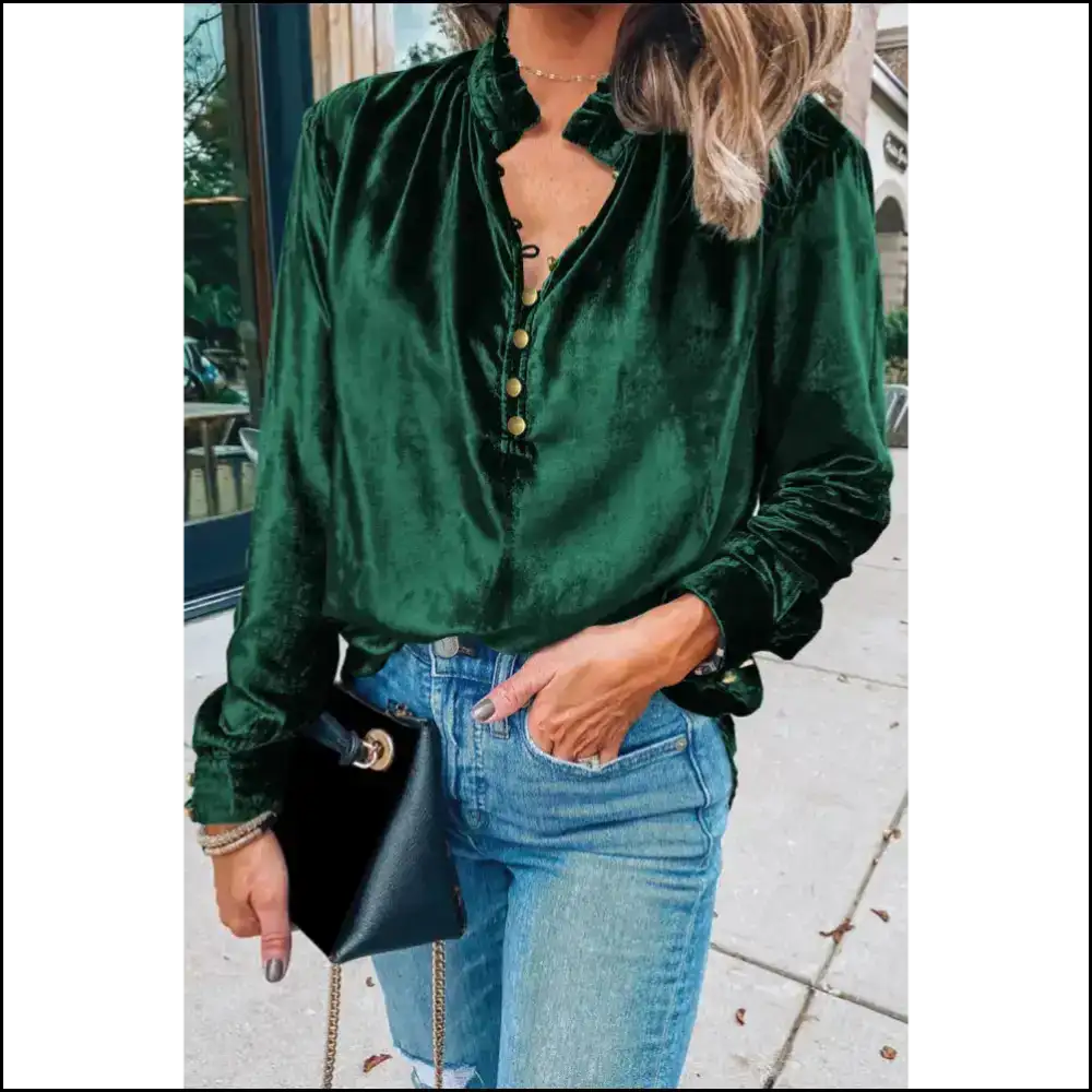 Navy Blue Frilled: Feeling Fancy in Needful Things Velvet π - Long Sleeve Tops