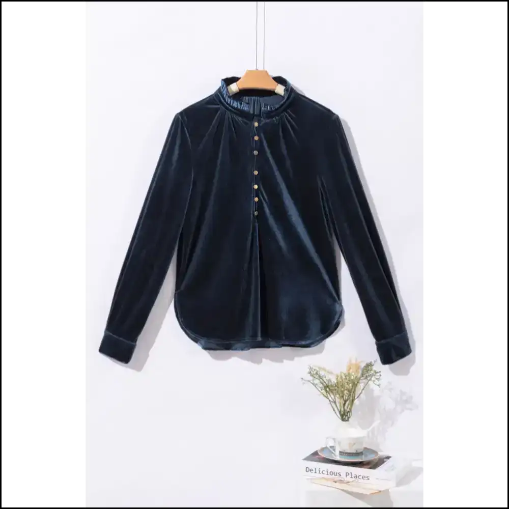 Navy Blue Frilled: Feeling Fancy in Needful Things Velvet π - Red / s - Long Sleeve Tops
