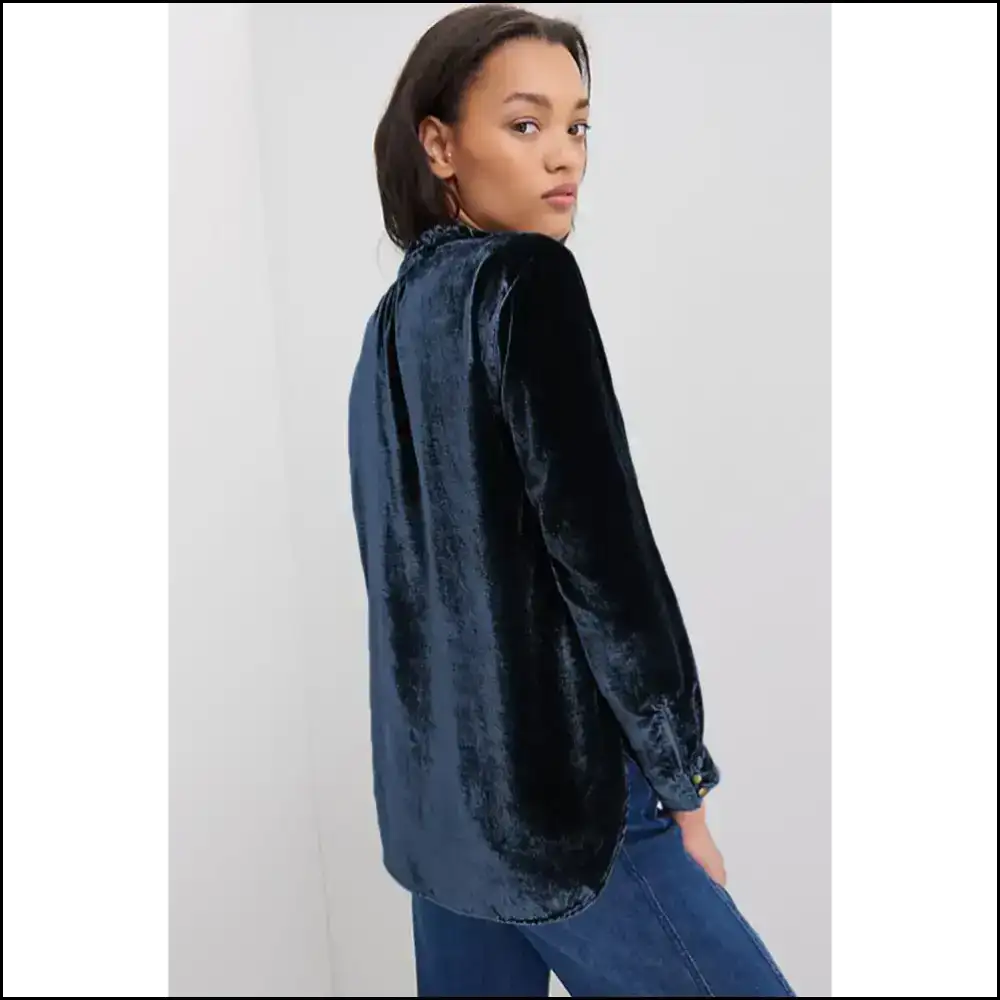 Navy Blue Frilled: Feeling Fancy in Needful Things Velvet π - Long Sleeve Tops