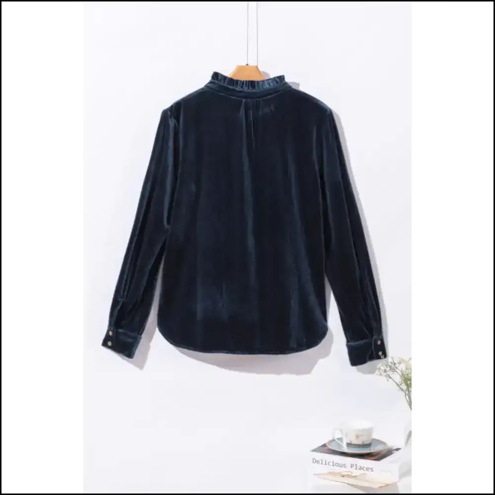 Navy Blue Frilled: Feeling Fancy in Needful Things Velvet π - Long Sleeve Tops