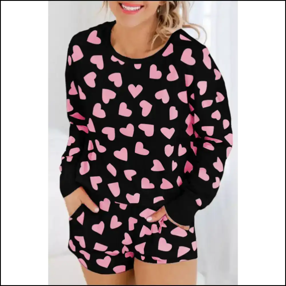Black Heart Print Long Sleeve: Loungewear for Divas (needful Things) 🖤 - s - Set