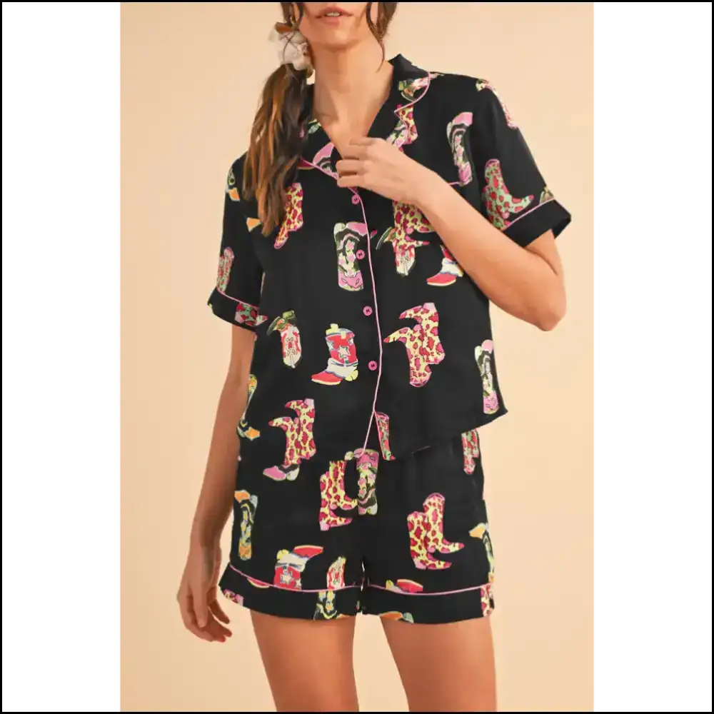 Black Boots Pajama Set: Kicking Back in Style with Needful Things 👢 - s - Loungewear Set