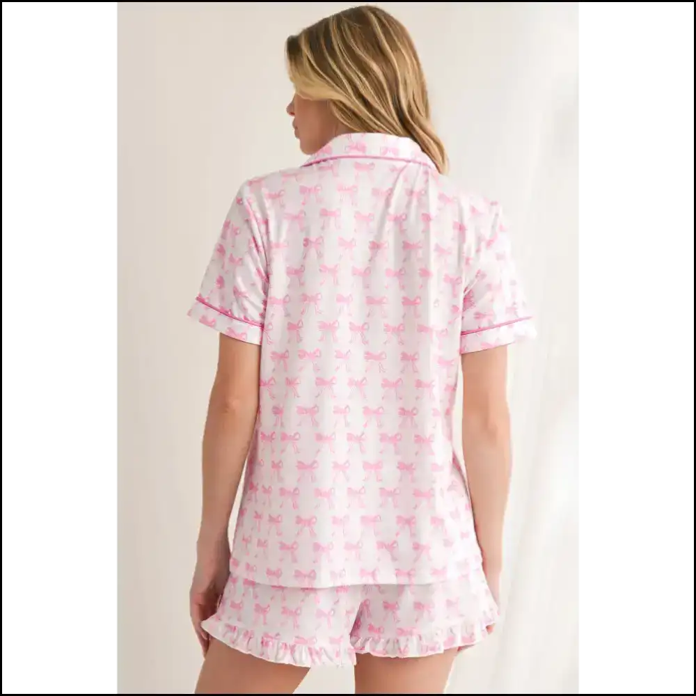 Bowknot Print Pajama Set: Pink Comfort from Needful Things ππ - Green / s - Loungewear Set