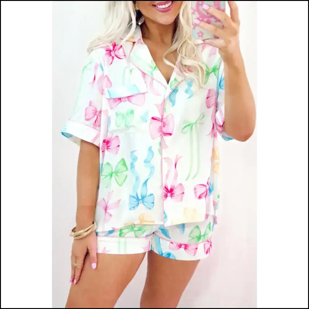 Whimsical White Bowknot Pajama Set: Bow Down Bitches to Bedtime ๐! Needful Things - s - Loungewear Set