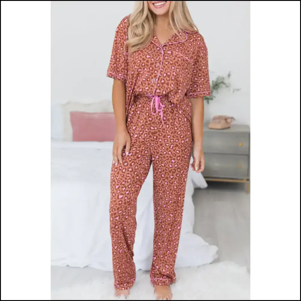 Leopard Pajama Set: Wildly Chic Needful Things. π - Brown / s - Loungewear Set