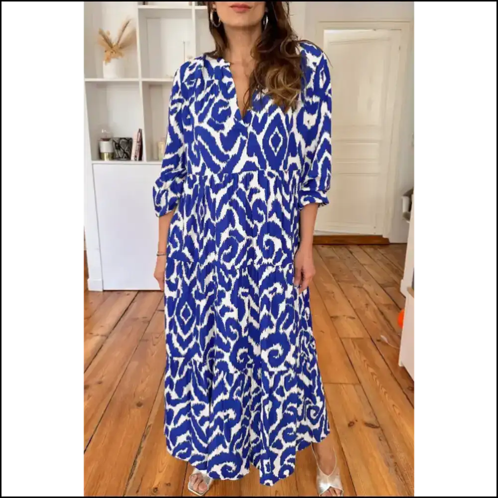 Blue Abstract v Neck Maxi Dress: Elegance Darlings! ๐ Needful Things Approved Dresses