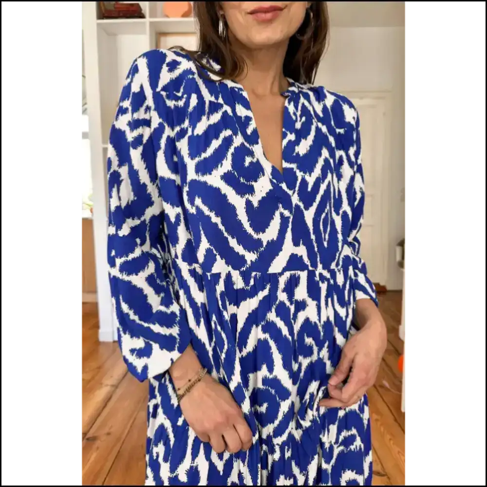 Blue Abstract v Neck Maxi Dress: Elegance Darlings! ๐ Needful Things Approved Dresses