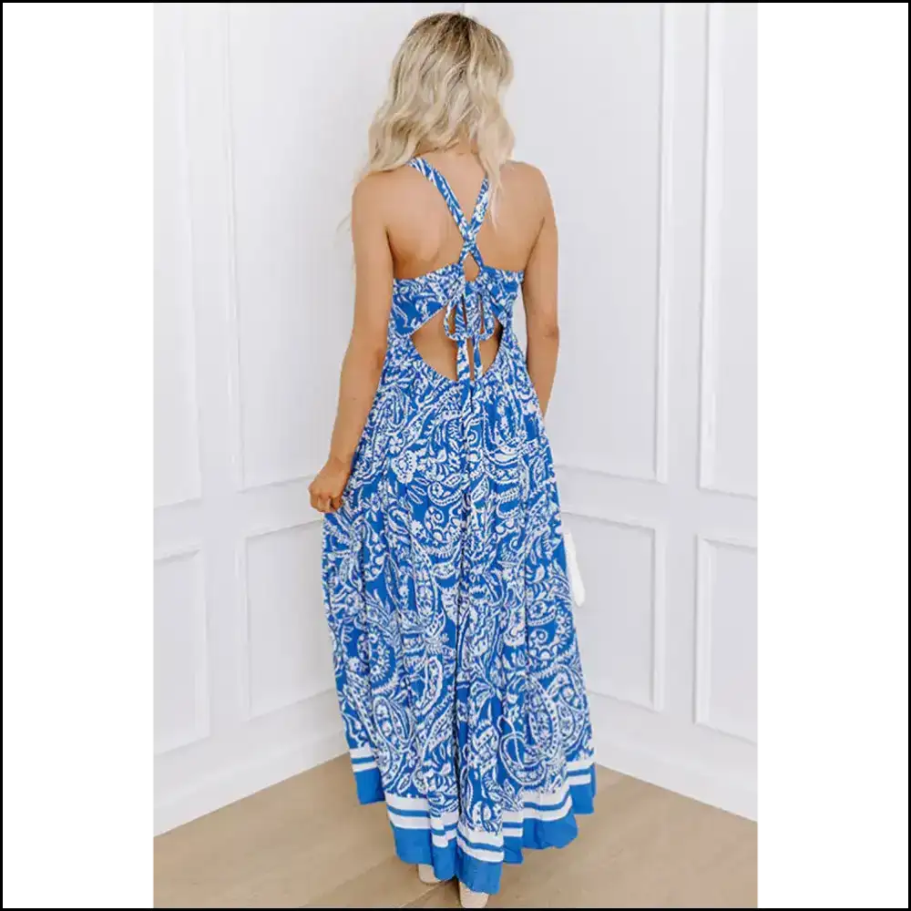 Blue Floral v Neck Maxi Dress: from Zero to Goddess ๐ Needful Things - Dresses