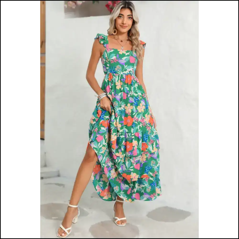 Floral Ruffle Maxi Dress: Piña Colada Perfection 🍹 Dresses
