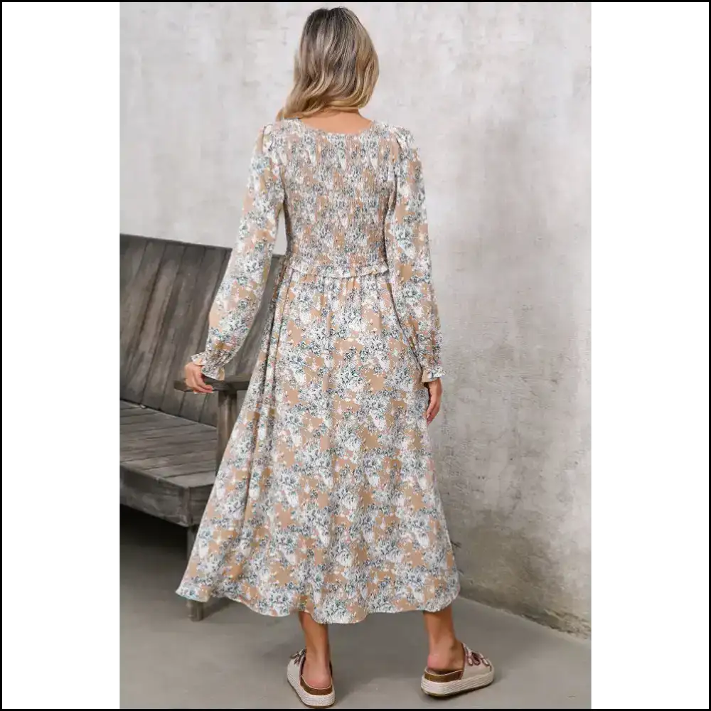 Khaki Floral Smocked Maxi Dress: Goddess (but Make it Khaki) 🌻 Dresses